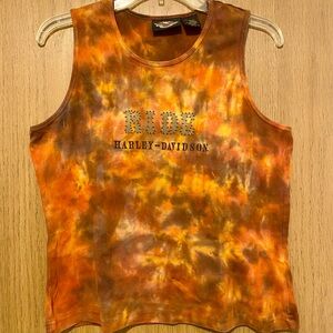 Harley-Davidson Orange and Brown Tie Dye Tank Top